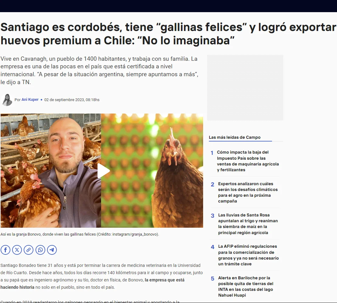 Nota de TN a Granja Bonovo