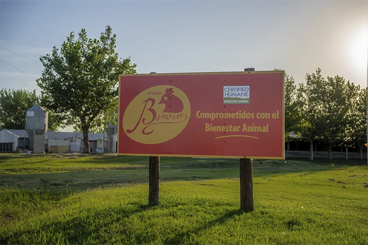 Entrada a Granja Bonovo, rodeada de árboles y espacios verdes